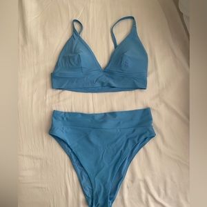 Aerie Long Line Triangle High Waisted Swim Suit